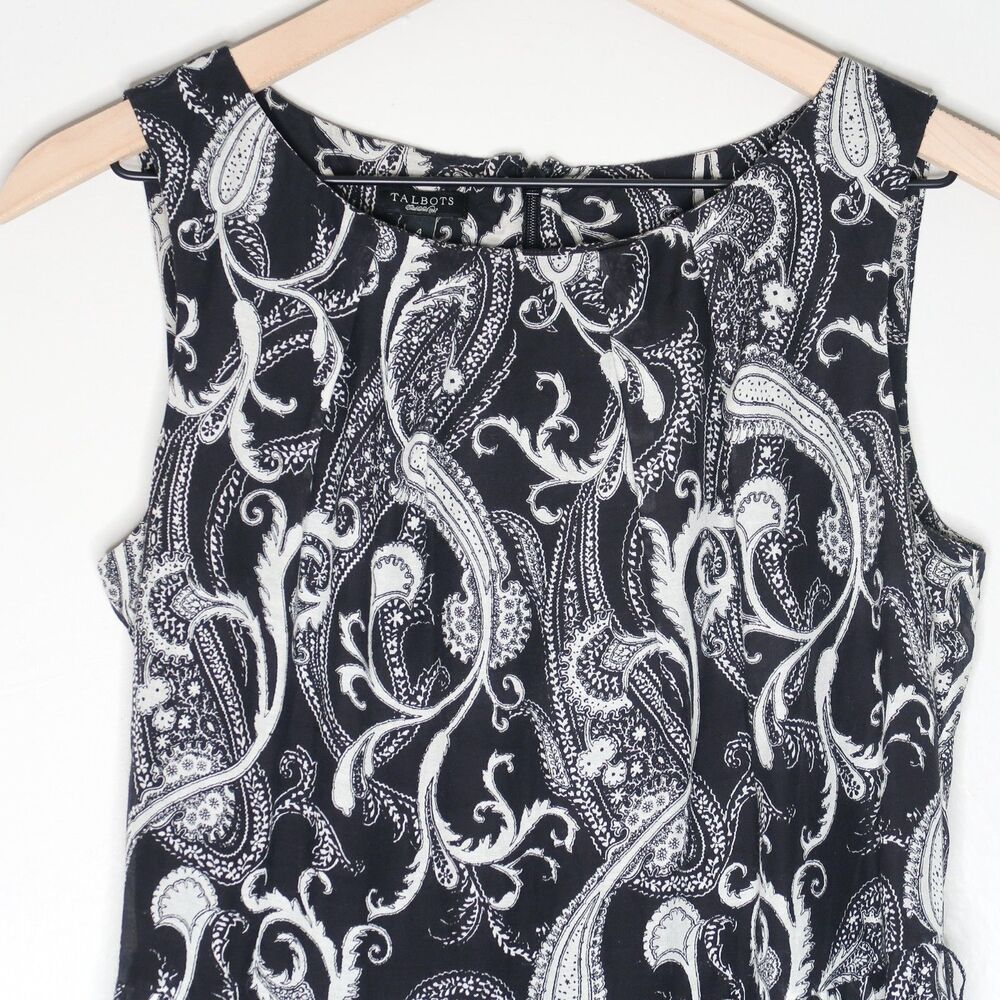 Talbots Womens Sheath Dress 4 Black White Paisley Silk Cotton Sheer Event Brunch - Picture 5 of 10